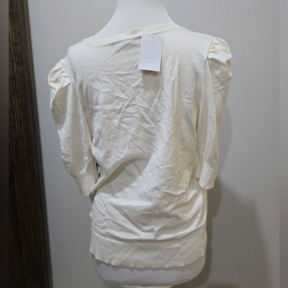 RACHEL Rachel Roy V-Neck Puff Sleeve Sweater in Cream Egret NWT Size Medium - Picture 4 of 5